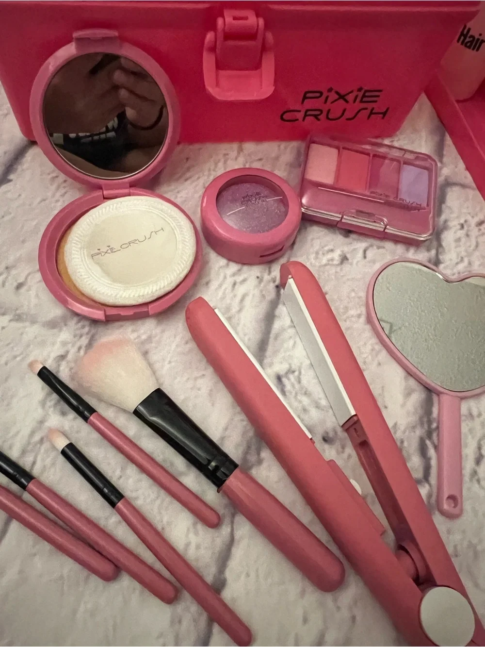 Kids Pink Makeup Play Set with Brushes, Lip Gloss & Eyeshadow